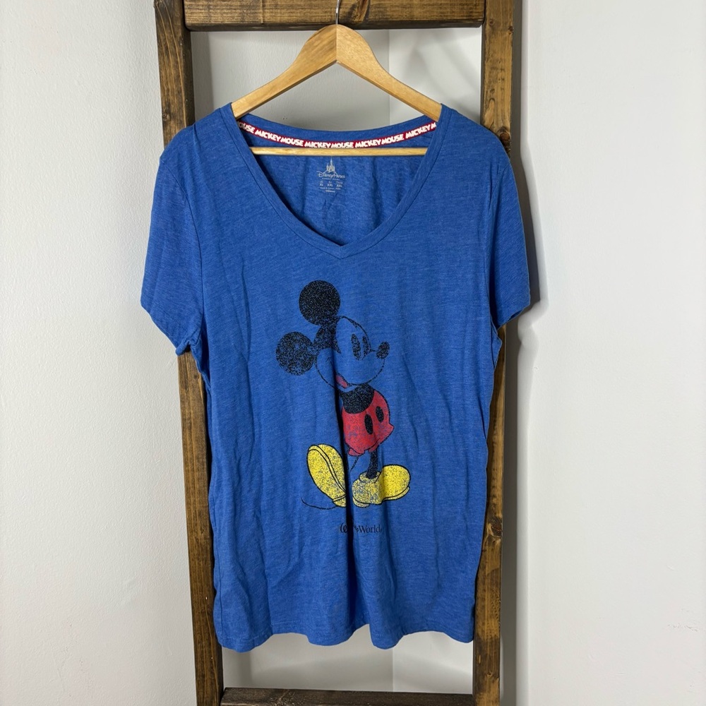 Disney Parks Blue Mickey Mouse V-Neck Graphic T-Shirt Size XL